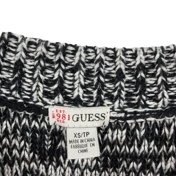 GUESS Sweater Womens XS White Black Striped Knit Long Sleeve Round Neck Pullover - Picture 7 of 13